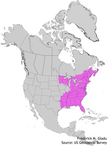 Aire de répartition naturelle de l'érable rouge
