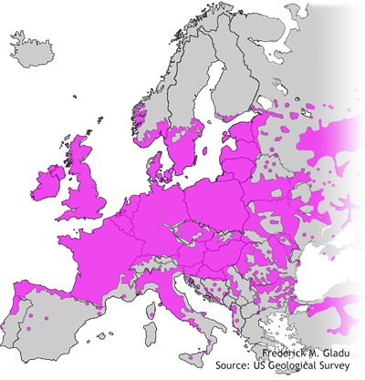 Aire de répartition naturelle du chêne pédonculé