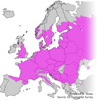 Aire de répartition naturelle du tilleul à petites feuilles
