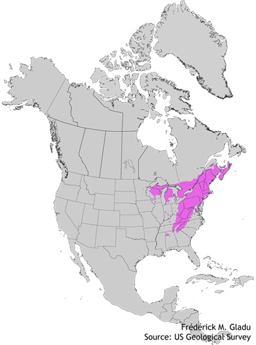 Aire de répartition naturelle de la pruche du Canada